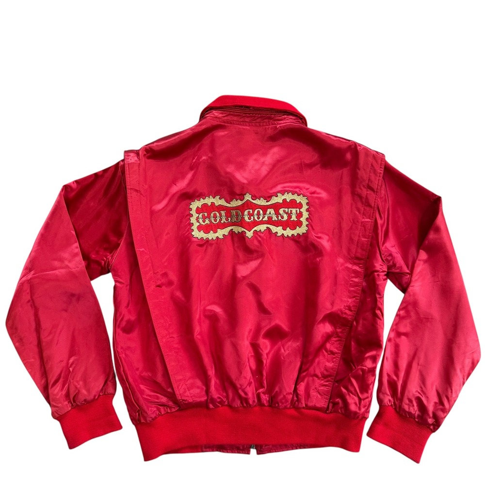 Vintage Wise Guys Red Satin‎ Bomber Jacket Gold Coast Embroidery Mens XL Retro